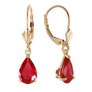 14K. SOLID GOLD LEVERBACK EARRING WITH RUBIES (Yellow Gold)